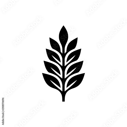 Wheat stalk leaves plant botanical branch solid black vector