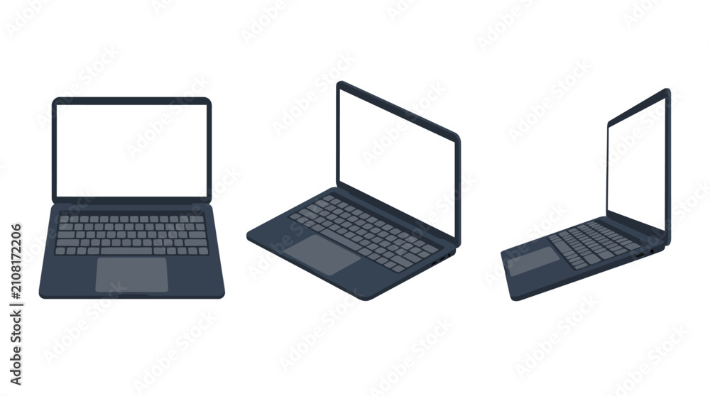 Fototapeta premium Set of Laptop Mockups in Multiple Angles With Blank Screens on White Background.