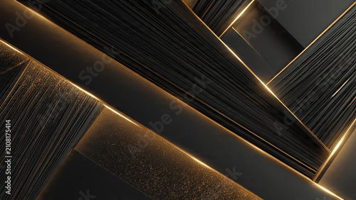 Abstract Dark Background with Golden Light Streaks.
