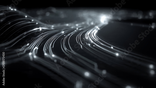Abstract Digital Network Lines with Glowing Light Trails.