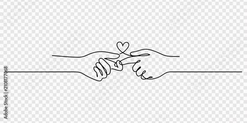 Obraz na płótnie Minimalist Continuous one line drawing of two hands making a pinky swear promise with heart symbol