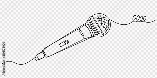 Bild auf Leinwand Handheld Microphone continuous one line drawing minimalism design, Handheld Wireless Microphone one line art
