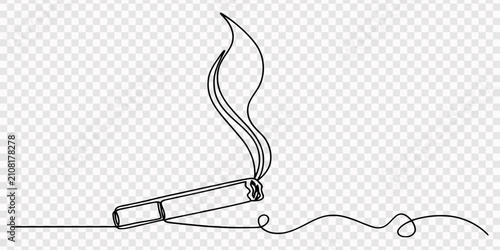 Photos one continuous line drawing of cigarette with smoke