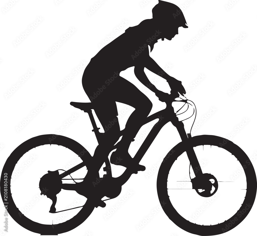 Obraz premium Person riding mountain bike silhouette