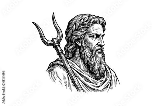 Obraz na plátně Vintage Hades Vector Illustration Hand Drawn Greek Mythology God Of The Underwor