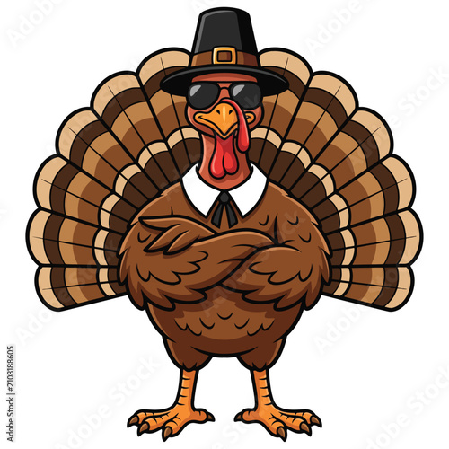 Cool Thanksgiving Turkey Wearing Pilgrim Hat and Sunglasses