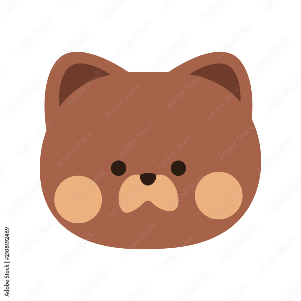 Fototapeta premium Cute brown puppy head in flat style. Children's dog design for printing, clothing, postcards, and books