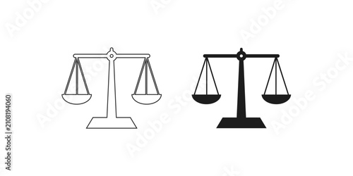Scales of justice icon set line art and solid black versions