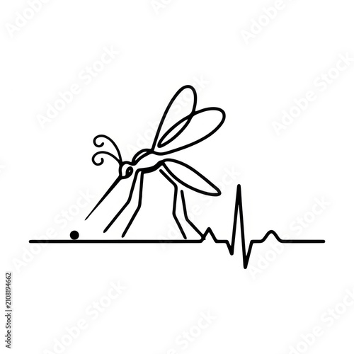 Mosquito with electrocardiogram line indicating danger during feeding isolated on transparent background