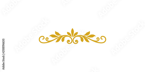 Golden decorative floral divider or flourish isolated on transparent background