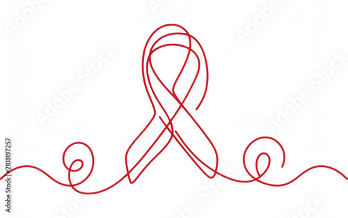 Red awareness ribbon drawn with continuous line during a medical awareness campaign isolated on transparent background
