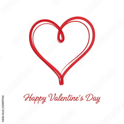 Red brush stroke heart symbol with romantic greeting during celebration isolated on transparent background