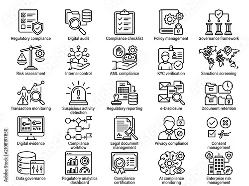 Climate Risk Analysis and Environmental Data Analytics Line Icon Set