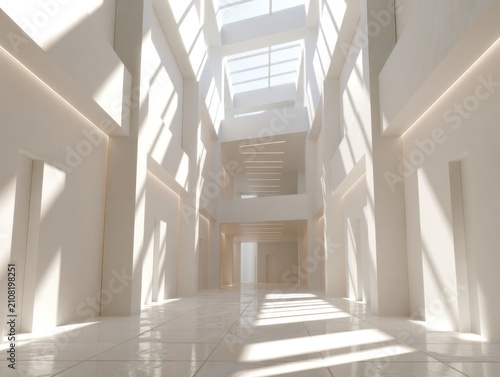 Modern Interior Architecture with Sunlight and Shadows, Abstract Design