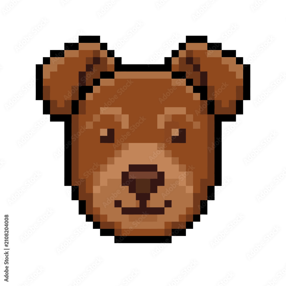 Fototapeta premium Brown pixel art teddy bear or dog face.