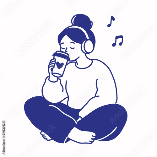 Young woman enjoying coffee break illustration