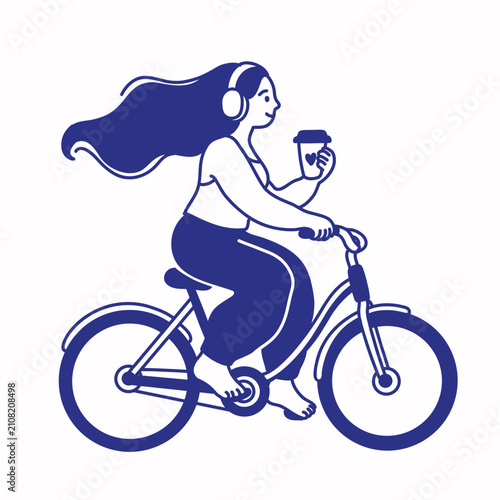 Woman riding bike with coffee