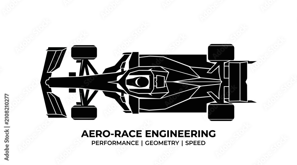 Obraz premium Top View Silhouette of a Formula 1 Race Car, Aero-Race Engineering Concept, Speed and Performance Design