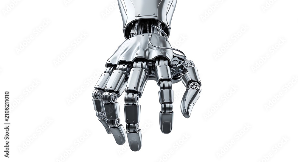 Naklejka premium robotic hand holding a white background