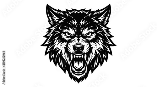 Bild auf Leinwand Powerful Wolf Head Vector Illustration, Fierce Wild Animal Mascot and Tribal Tat