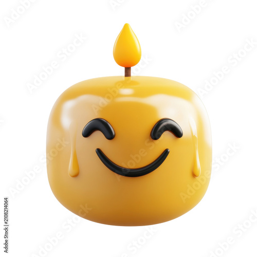 Happy glowing candle with cute kawaii face and flame isolated on white transparent background