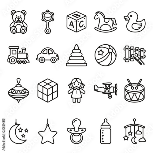 Принти на полотні Children playtime toys and nursery objects icon collection with children