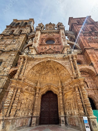 Historic Astorga Cathedral in Leon Province, Spain. Gothic architecture, impressive facade and one of the city’s most important religious landmarks