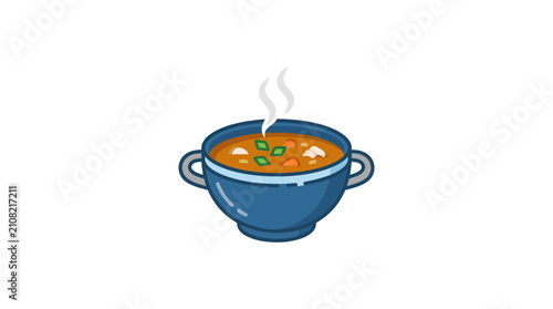 Steaming Hot Bowl of Vegetable Soup with Carrots and Greens, Comfort Food Illustration