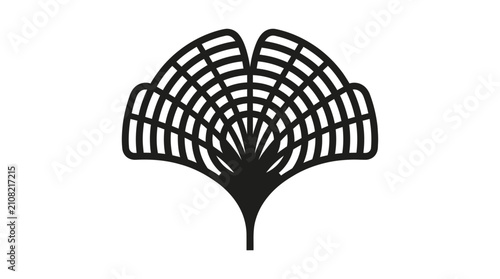 Abstract Ginkgo Leaf Silhouette - Geometric Pattern, Black and White, Minimalist Design, Nature Inspired