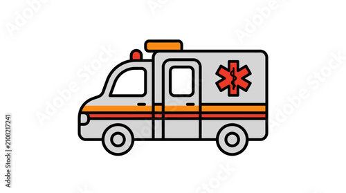 Modern Ambulance Icon with Star of Life Symbol - Medical Emergency Vehicle Illustration