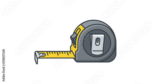 Measuring Tape Tool Icon - Flat Design Illustration of a Yellow and Gray Tape Measure for Construction, DIY, and Measurement Concepts