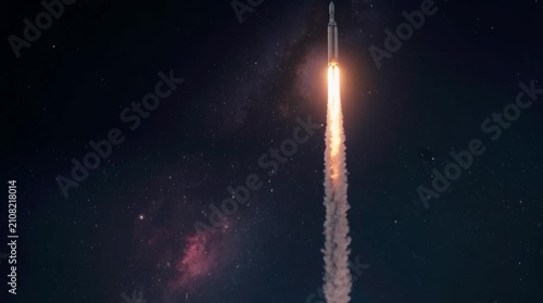 Space Rocket Launch Into Starry Sky With Smoke Blast Space Mission Takeoff Illustration.mp4
