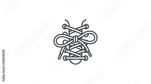 Elegant Shoe Laces Tied in a Bow Knot, Line Art Icon on White Background