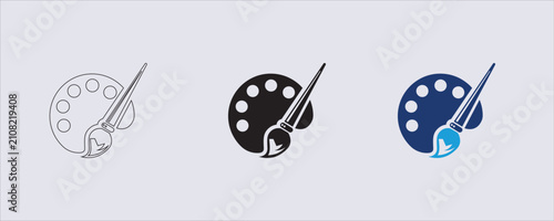 A vector graphic icon art, a paintbrush resting on a paint palette. a symbol for artistic tools, painting, or creative design services.