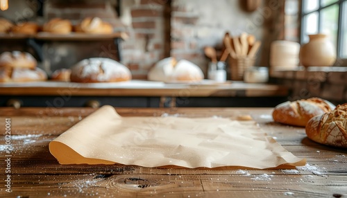 Close up of wooden cutting board with sliced bread loaf.