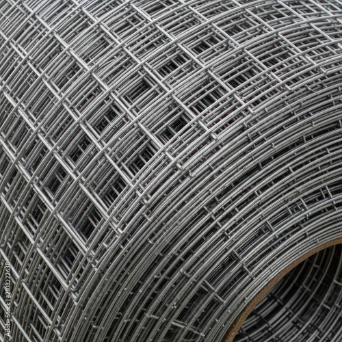 Close up of rolled galvanized steel wire mesh fencing material.