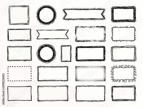 Set of various hand drawn frames and banners for bullet journal and creative notebook page decoration