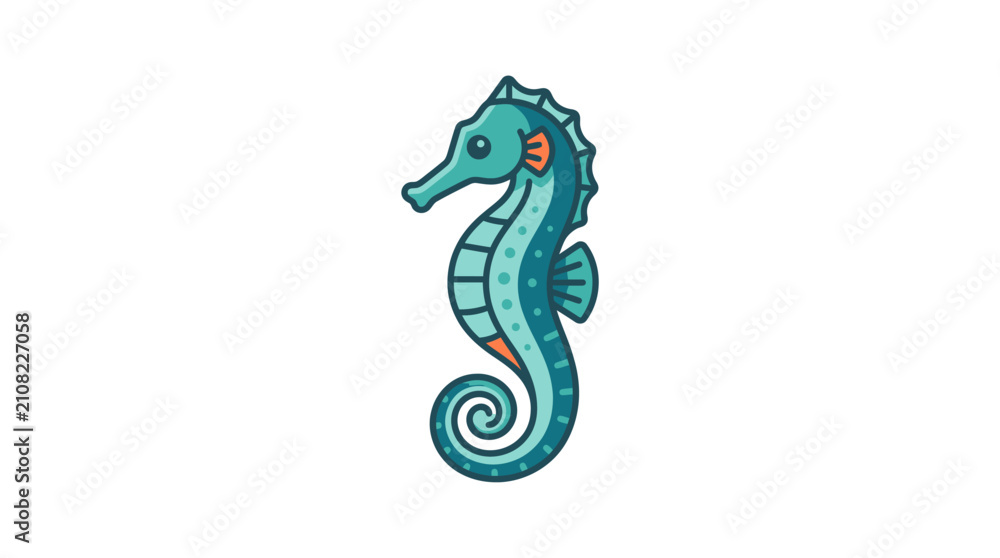 Fototapeta premium Teal seahorse icon with decorative patterns.