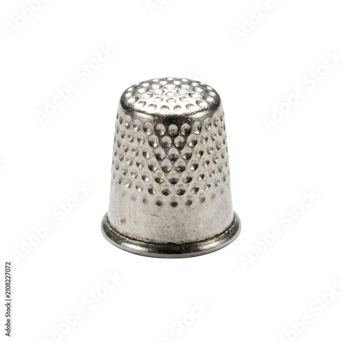 Close up of a vintage metal thimble with dimpled texture for sewing and tailoring protection PNG Isolated on transparent background