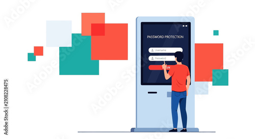 Person using kiosk for password protection login online
