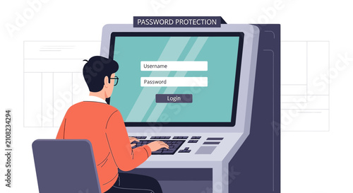 Person typing password on computer screen for digital security and access