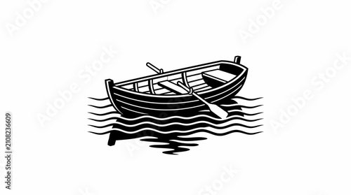 Small rowboat floating on water with oars inside