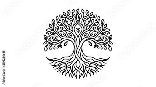 Stylized tree of life emblem circle design