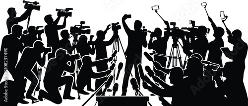 Foto Press Conference Media Reporter Silhouette Collection with Journalists Cameras a