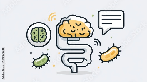 Human gut brain axis concept with digestive and nervous system connection.
