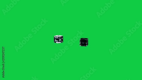 Two clear cubes appearing, tumbling to center, settling paired for balance on transparent void
