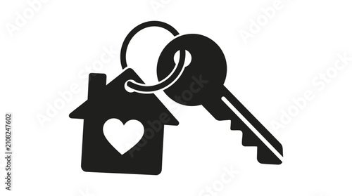 House keychain icon with heart and key for real estate home ownership and mortgage design