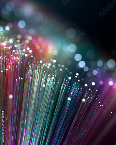 Colorful Fiber Optic Strands Macro Close Up