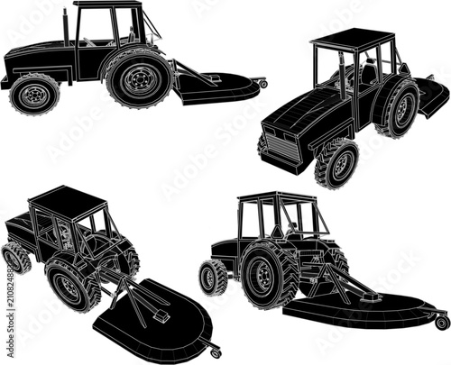 Fotografía Symmetrical agricultural machinery illustration of a yellow utility tractor 3D m