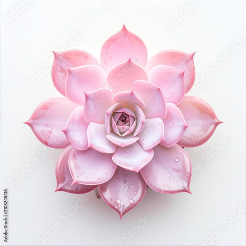 Delicate pink succulent, water droplets, geometric petal symmetry